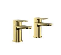 Plumb Warehouse Chi PVD Coated Tap Pair for 2 Tap Hole Basin- Brushed Brass