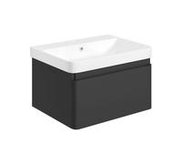 Plumb Warehouse Como 605mm Wall Hung 1 Drawer Basin Unit and Basin - Matt Black Size: 605mm, Finish: Matt Black