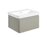 Plumb Warehouse Como 605mm Wall Hung 1 Drawer Basin Unit and Basin - Matt Latte Size: 605mm, Finish: Matt Latte