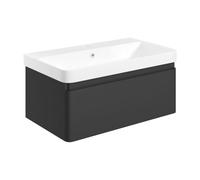 Plumb Warehouse Como 805mm Wall Hung 1 Drawer Basin Unit and Basin - Matt Black Size: 805mm, Finish: Matt Black