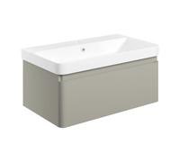 Plumb Warehouse Como 805mm Wall Hung 1 Drawer Basin Unit and Basin - Matt Latte Size: 805mm, Finish: Matt Latte
