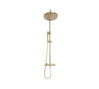 Plumb Warehouse Core Brushed Brass Round Rigid Riser Shower Kit Finish: Brushed Brass