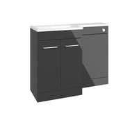 Plumb Warehouse Cuneo 1000mm Floor Standing L-Shape Pack and Basin (LH) - Anthracite Gloss Size: 1000mm (2 doors), Finish: Anthracite Gloss, Handing: