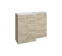 Plumb Warehouse Cuneo 1000mm Floor Standing L-Shape Pack and Basin (LH) - Oak Size: 1000mm (2 doors), Finish: Oak, Handing: Left Handed