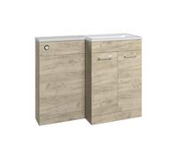 Plumb Warehouse Cuneo 1000mm Floor Standing L-Shape Pack and Basin (RH) - Oak Size: 1000mm (2 doors), Finish: Oak, Handing: Right Handed
