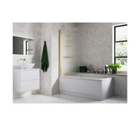 Plumb Warehouse Fluted 800x1500mm Single Straight Bath Screen (5mm) - Brushed Brass Finish: Brushed Brass