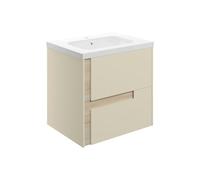 Plumb Warehouse Foggia 615mm Wall Hung 2 Drawer Basin Unit & White Basin - Matt Cotton & Oak Effect Size: 615mm, Finish: Matt Cotton & Oak