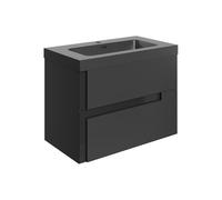 Plumb Warehouse Foggia 805mm Wall Hung 2 Drawer Basin Unit & Co-ordinating Basin - Matt Black & Glass Size: 805mm, Finish: Matt Black & Gl