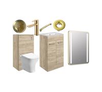 Plumb Warehouse Frascata 510mm Floor Standing Furniture Pack - Oak w/Brushed Brass Finishes Finish: Oak w/Brushed Brass Finishes