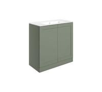 Plumb Warehouse Portofini 815mm Floor Standing 2 Door Basin Unit & Basin - Matt Reed Green Size: 815mm, Finish: Matt Reed Green