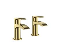 Plumb Warehouse Psi PVD Coated Tap Pair for 2 Tap Hole Basin- Brushed Brass