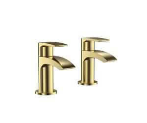Plumb Warehouse Psi PVD Coated Tap Pair for 2 Tap Hole Basin with Pop Up Waste - Brushed Brass