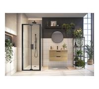 Plumb Warehouse S6 Black 900mm Semi Frameless Bifold Shower Door Size: 900mm