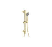 Plumb Warehouse Salarna Round Riser Rail Kit with Elbow & 3 Mode Handset - Brushed Brass Finish: Brushed Brass
