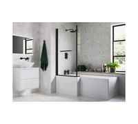 Plumb Warehouse San Remo L Shape 1700x850x560mm No Tap Holes Shower Bath Pack, Left Handed - Matt Black Handing: Left Handed, Finish: Matt Black