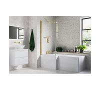 Plumb Warehouse San Remo L Shape 1700x850x560mm No Tap Holes Shower Bath Pack, Right Handed - Brushed Brass Handing: Right Handed, Finish: Brushed Bra