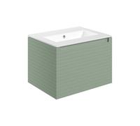 Plumb Warehouse Terni 615mm Wall Hung 1 Drawer Basin Unit and 0 Tap Holes Thin Edge Basin - Matt Willow Green Finish: Matt Willow Green