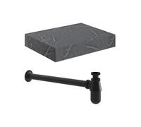Plumb Warehouse Trento 600mm Wall Hung Grey Marble Basin Shelf & Black Bottle Trap Size: 600mm, Finish: Black Bottle Trap