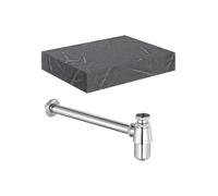 Plumb Warehouse Trento 600mm Wall Hung Grey Marble Basin Shelf & Chrome Bottle Trap Size: 600mm, Finish: Chrome Bottle Trap