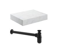 Plumb Warehouse Trento 600mm Wall Hung White Marble Basin Shelf & Black Bottle Trap Size: 600mm, Finish: Black Bottle Trap
