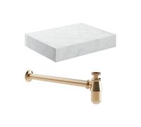 Plumb Warehouse Trento 600mm Wall Hung White Marble Basin Shelf & Brushed Bronze Bottle Trap Size: 600mm, Finish: Brushed Bronze