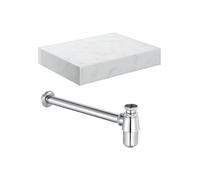 Plumb Warehouse Trento 600mm Wall Hung White Marble Basin Shelf & Chrome Bottle Trap Size: 600mm, Finish: Chrome Bottle Trap