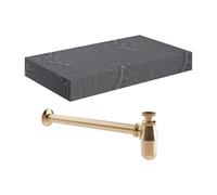 Plumb Warehouse Trento 800mm Wall Hung Grey Marble Basin Shelf & Brushed Bronze Bottle Trap Size: 800mm, Finish: Brushed Bronze