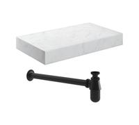 Plumb Warehouse Trento 800mm Wall Hung White Marble Basin Shelf & Black Bottle Trap Size: 800mm, Finish: Black Bottle Trap