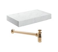 Plumb Warehouse Trento 800mm Wall Hung White Marble Basin Shelf & Brushed Bronze Bottle Trap Size: 800mm, Finish: Brushed Bronze