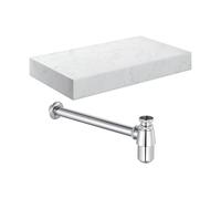 Plumb Warehouse Trento 800mm Wall Hung White Marble Basin Shelf & Chrome Bottle Trap Size: 800mm, Finish: Chrome Bottle Trap