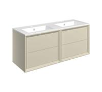 Plumb Warehouse Venetti 1210mm Wall Hung 4 Drawer Basin Unit and 2 Tap Holes Thin Edge Basin - Matt Cotton Finish: Matt Cotton