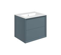 Plumb Warehouse Venetti 615mm Wall Hung 2 Drawer Basin Unit and 0 Tap Holes Thin Edge Basin - Matt Storm Blue Finish: Matt Storm Blue