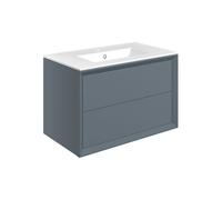 Plumb Warehouse Venetti 815mm Wall Hung 2 Drawer Basin Unit & Basin - Matt Storm Blue Size: 815mm, Finish: Matt Storm Blue