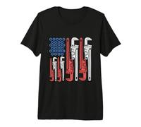 Plumber American Flag Pipe Wrench 4th of July Plumbing Premium T-Shirt