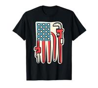 Plumber American Flag Pipe Wrench 4th of July Plumbing T-Shirt