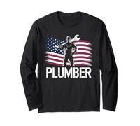 Plumber American Flag Plumbing Pipefitter 4th Of july Long Sleeve T-Shirt