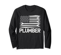 Plumber Dad American Flag Plumbing 4th Of july for Men Long Sleeve T-Shirt
