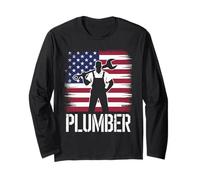 Plumber Dad American Flag Plumbing 4th Of july for Men Long Sleeve T-Shirt