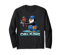 Plumber Penguin Cartoon Pipefitter Mascot Long Sleeve T-Shirt