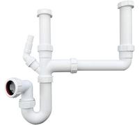 Plumbez Double Bowl And Bowl And Half Sink Waste Kit 40mm (1.1/2 Inch) Multi-Fit P Trap With Washing Machine Waste Splitter