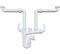 Plumbez Multi-Fit Double Bowl Sink Waste Kit 40mm (1.5"), Space Saving P Trap Kit With Washing Machine Waste Splitters