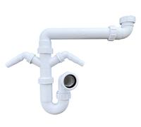 PlumbEZ Multi-Fit Single Bowl Sink Waste Kit Space Saving. 1.1/2" 40mm P Trap Kit With Twin Washing Machine Waste Splitters.