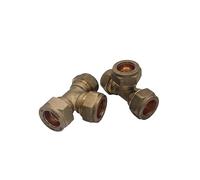 PlumbEZ WRAS Approved 15mm Brass Compression Tee Fittings - Pack of 2 Heavy-Duty Tee Pipe Connectors for Copper, Plastic & Chrome Pipe - Heat-Free Installation, Leak-Proof BSP Compression Joint