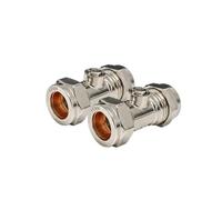 PlumbEZ WRAS Approved 15mm Full Bore Flat Faced Chrome Isolation Valves Pack of 2 - Compression x Compression Isolator Valve for Hot and Cold Water Plumbing