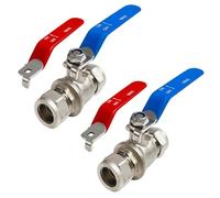 PlumbEZ WRAS Approved 15mm Full Bore Lever Ball Valve - Compression x Compression Isolating Valve with Dual Blue and Red Handle, Pack of 1 or 2 (2)
