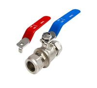 PlumbEZ WRAS Approved 15mm Full Bore Lever Ball Valve - Compression x Compression Isolating Valve with Dual Blue and Red Handle, Pack of 1 or 2 (1)