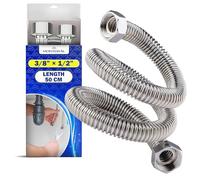 Plumbing Flexible Hose Pipe 50 cm with Stainless Steel Mesh Female-Female 3/8” x 1/2” with a Diameter of 13 mm - Warranty 10 Years - MONTERAL