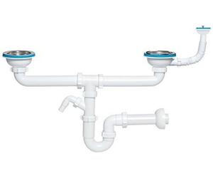 PLUMBING4HOME Double Kitchen Sink Drain Waste P-Trap 115mm with Extra Overflow/Basket