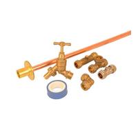 Plumbright Outside Garden Tap Pack 15mm, With Hose Union 15mm X 1/2" & Hose Union Backplate With Copper Tail 401029