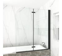 Plumbsys 120x140cm Bathtub Shower Screen 5mm Easy Clean Tempered Glass Black 2-Fold Bath Screen Panel with Pivot Hinges